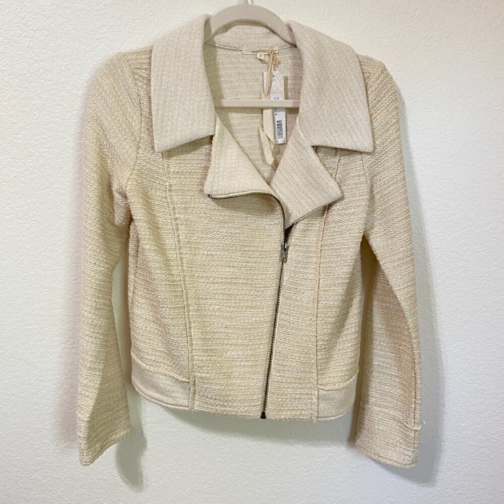 Mystree Pashma Lurex Detailed Boucle Moto Jacket Stitch Fix Ivory NWT Size Small